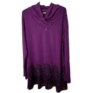 Gaharu Top Women’s XXL Floral Print Cute Long SL Button Cowl Neck Casual Tunic